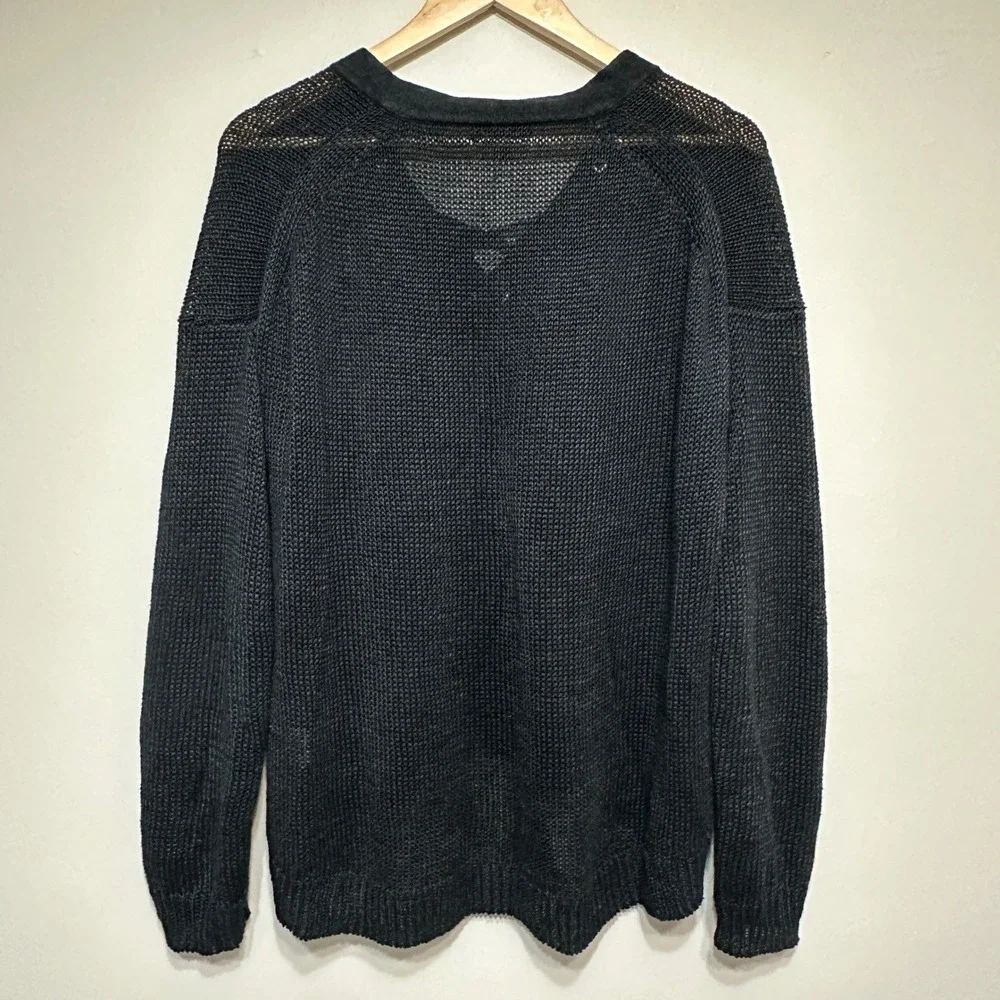 J.Crew Linen Open Knit Sweater Womens M Lace Up Pullover Oversized Slouchy Beach